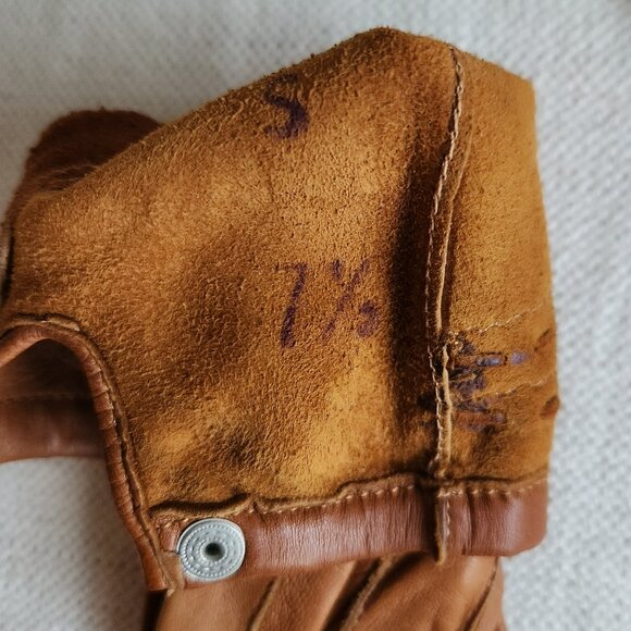 Vintage Tan Whipstitched Leather Gloves – S - Picture 5 of 9
